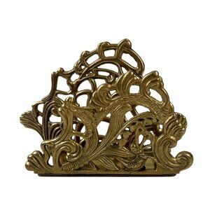 Vintage Teleflora Brass Napkin Letter Holder Metal Baroque Hollywood Regency